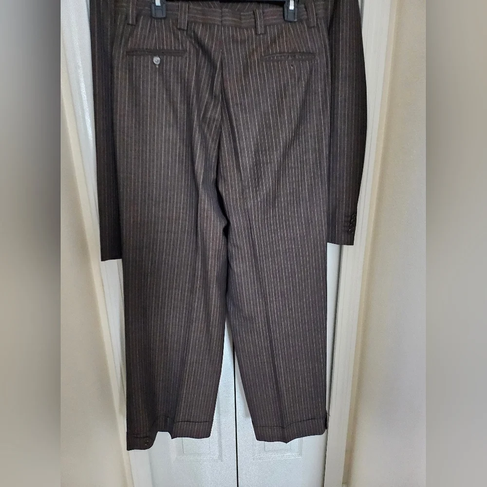 ZE Zanetti Super 140’s Wool Suit Made In Italy Brown Pinstripe Blazer Pant 42.